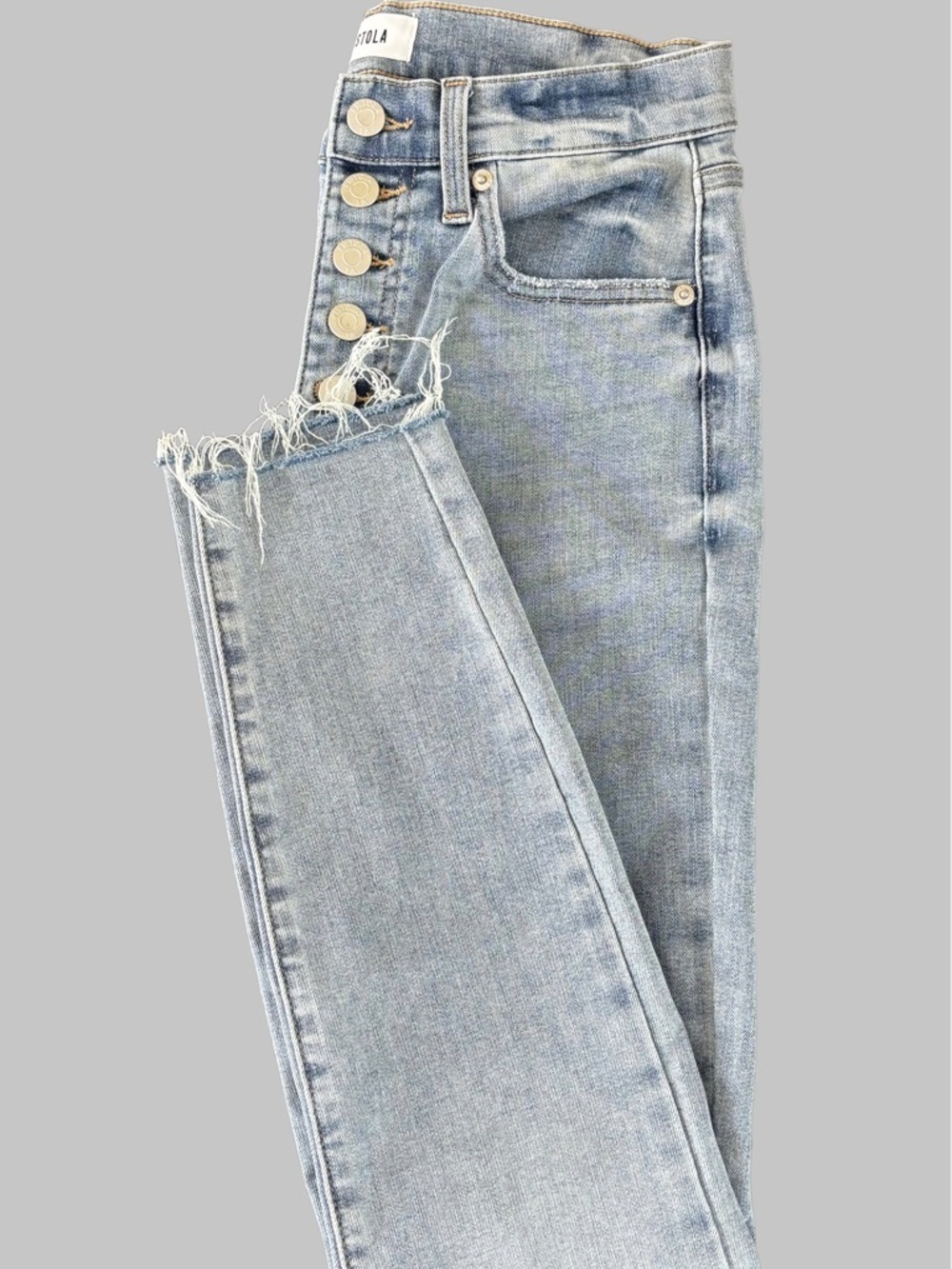 Pistola High Rise Button Fly Skinny  Jeans Light Wash Raw Hem Size 27 - Picture 4 of 12